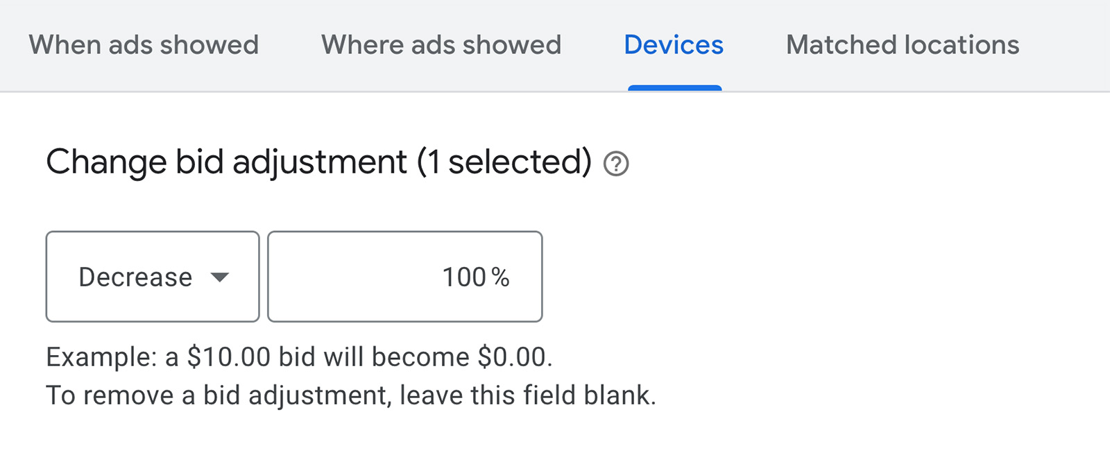 Consider 100 device bid adjustments