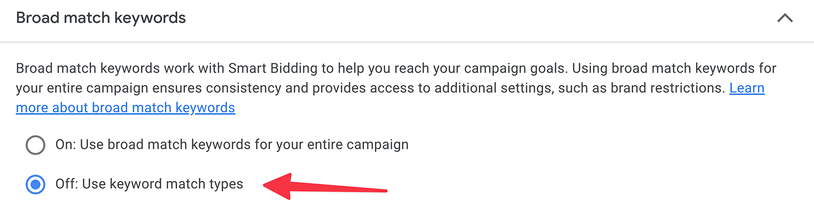 Opt out of broad keywords