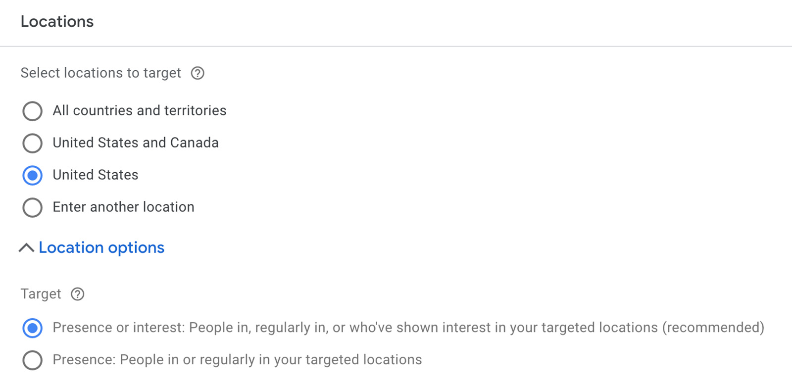 Set location targeting