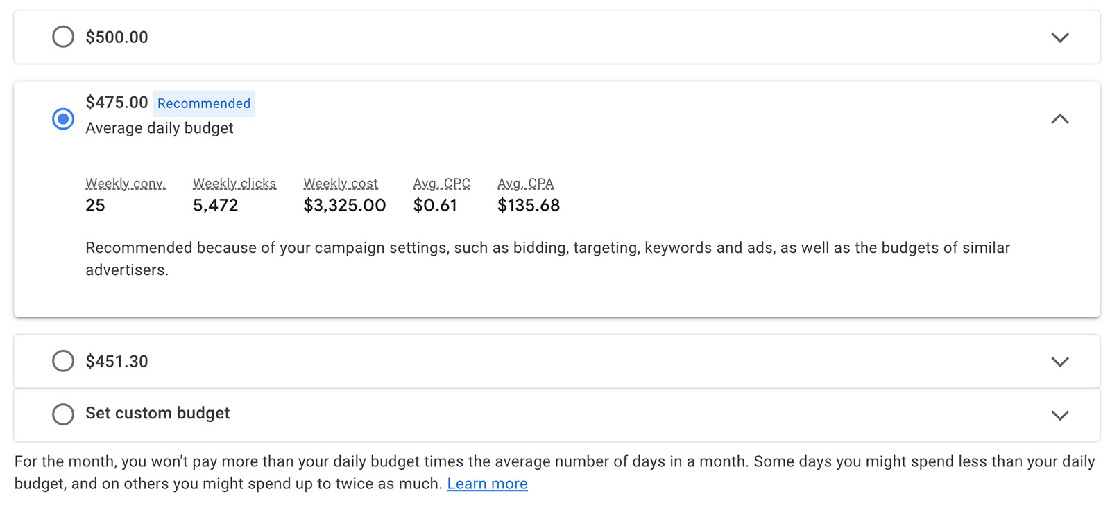 Set your budget